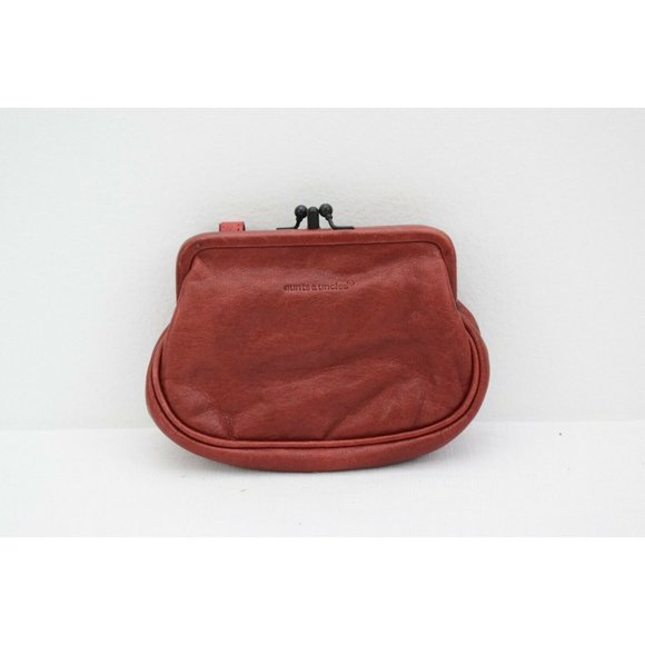 aunts&uncles Handbags - Aunts & Uncles Wallet Pouch Red Leather Clip Kiss Lock Top Key Loop